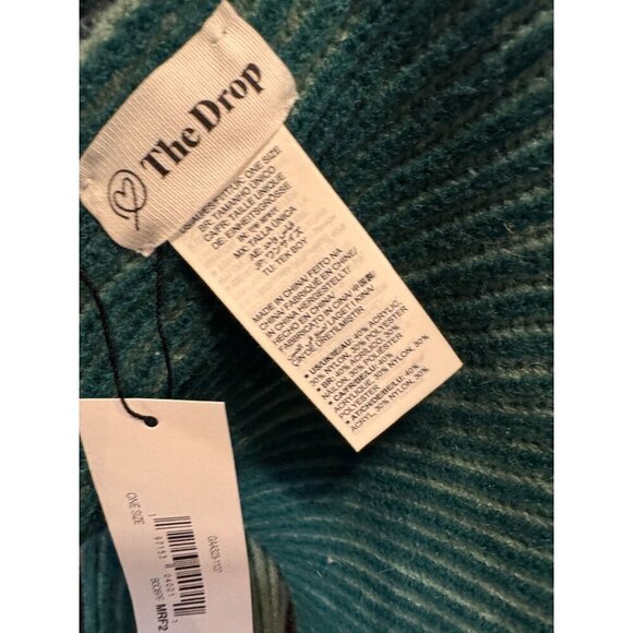 The Drop Womens Bliss Two Toned Ribbed Knit Scarf Green Striped Design One Size - Picture 4 of 12